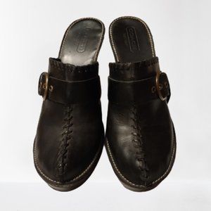 Coach Black Leather Heeled Mules Shoes size 10 EUC